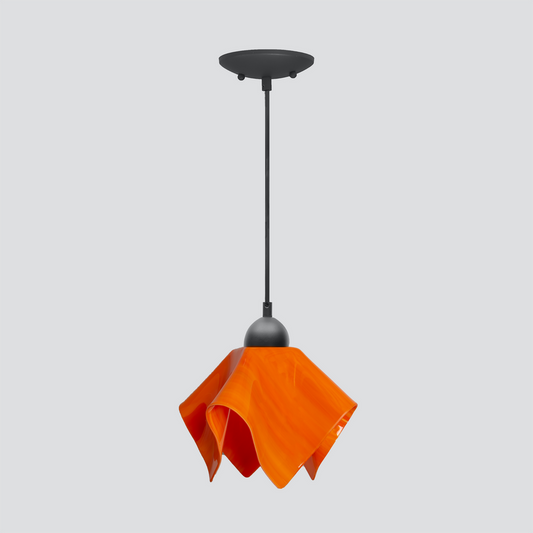 Jezebel Gallery Flame Radiance 9" x 7" Small Tangerine Pendant Light With Black Hardware