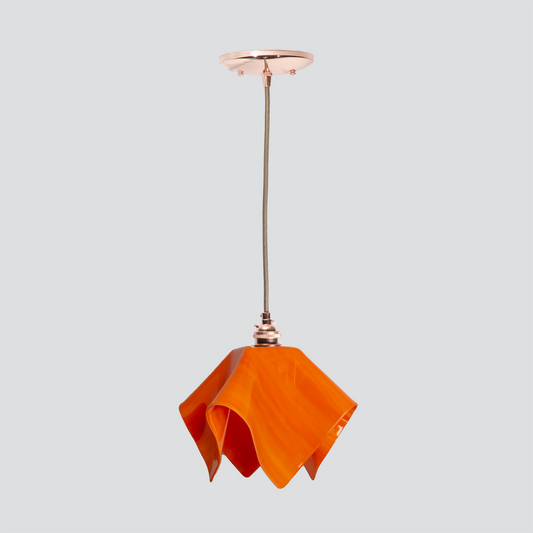 Jezebel Gallery Flame Radiance 9" x 7" Small Tangerine Pendant Light With Copper Hardware