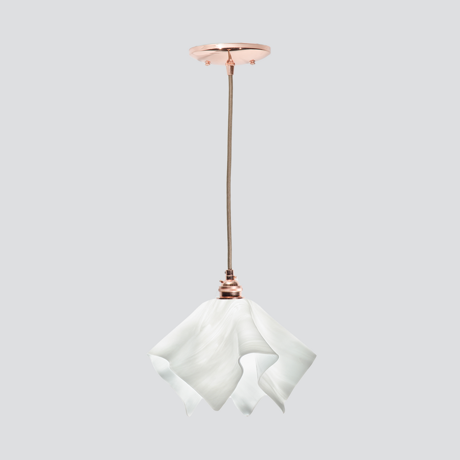 Jezebel Gallery Flame Radiance 9" x 7" Small White Cloud Pendant Light With Copper Hardware