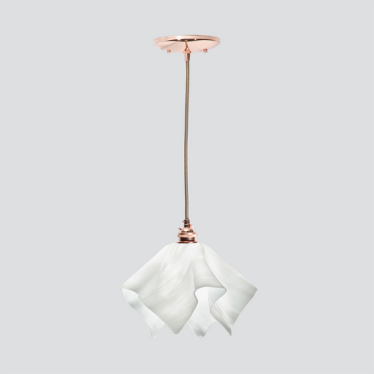 Jezebel Gallery Flame Radiance 9" x 7" Small White Cloud Pendant Light With Copper Hardware