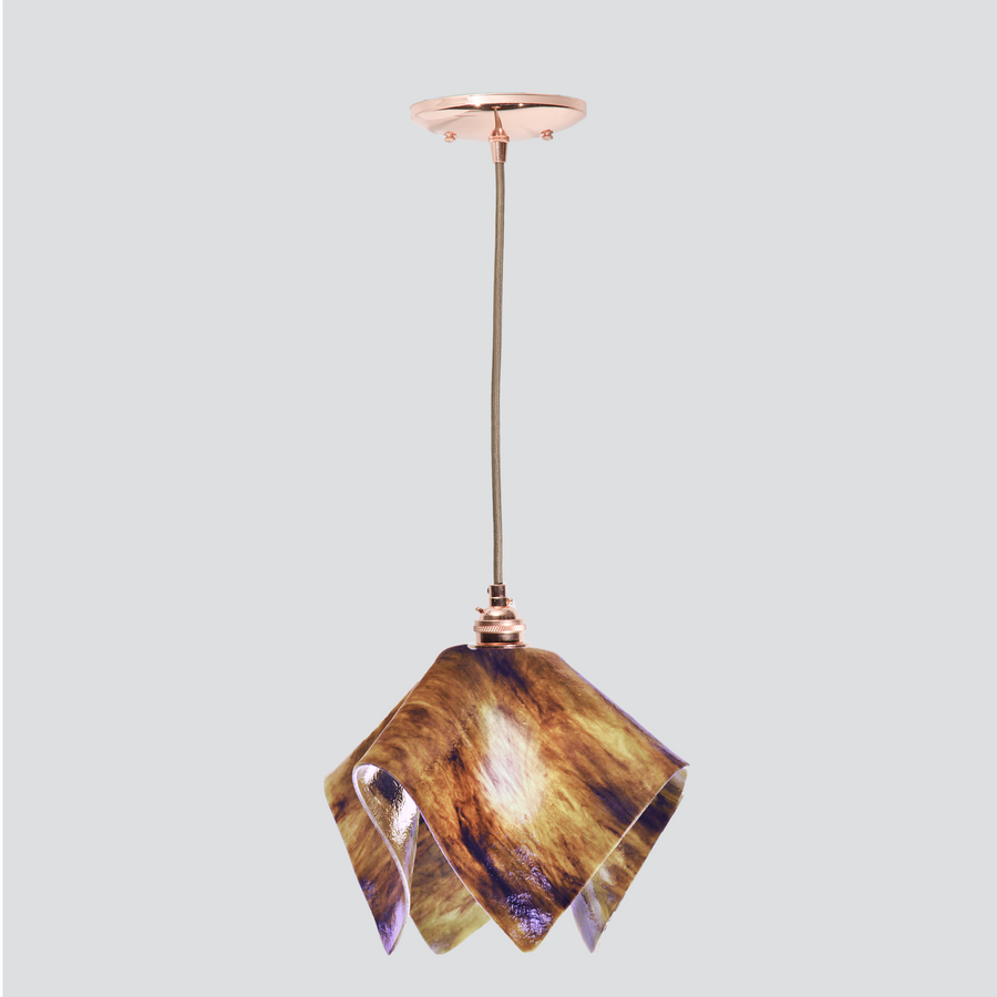 Jezebel Gallery Flame Signature 10" x 11" Large Wild Iris Pendant Light With Copper Hardware