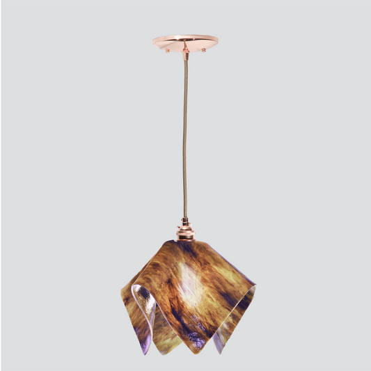 Jezebel Gallery Flame Signature 10" x 11" Large Wild Iris Pendant Light With Copper Hardware