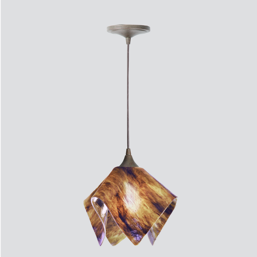 Jezebel Gallery Flame Signature 11" x 10" Large Wild Iris Pendant Light With Brown Hardware