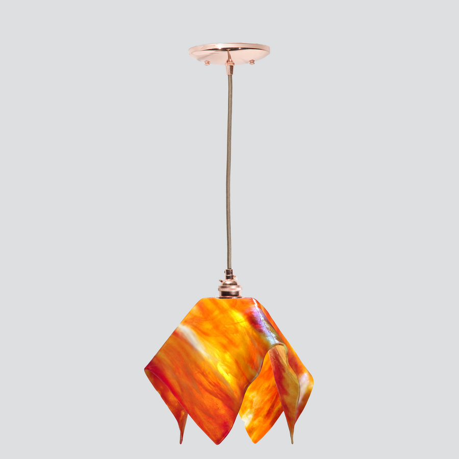 Jezebel Gallery Flame Signature 11" x 10" Large Zinna Pendant Light With Copper Hardware