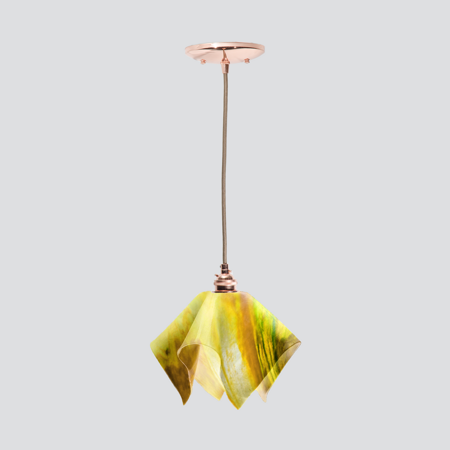 Jezebel Gallery Flame Signature 9" x 7" Small Buttercup Pendant Light With Copper Hardware