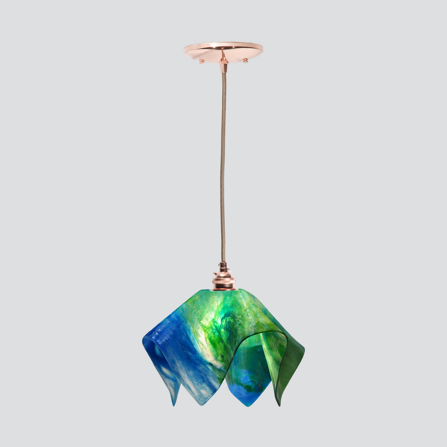 Jezebel Gallery Flame Signature 9" x 7" Small Fern Pendant Light With Copper Hardware