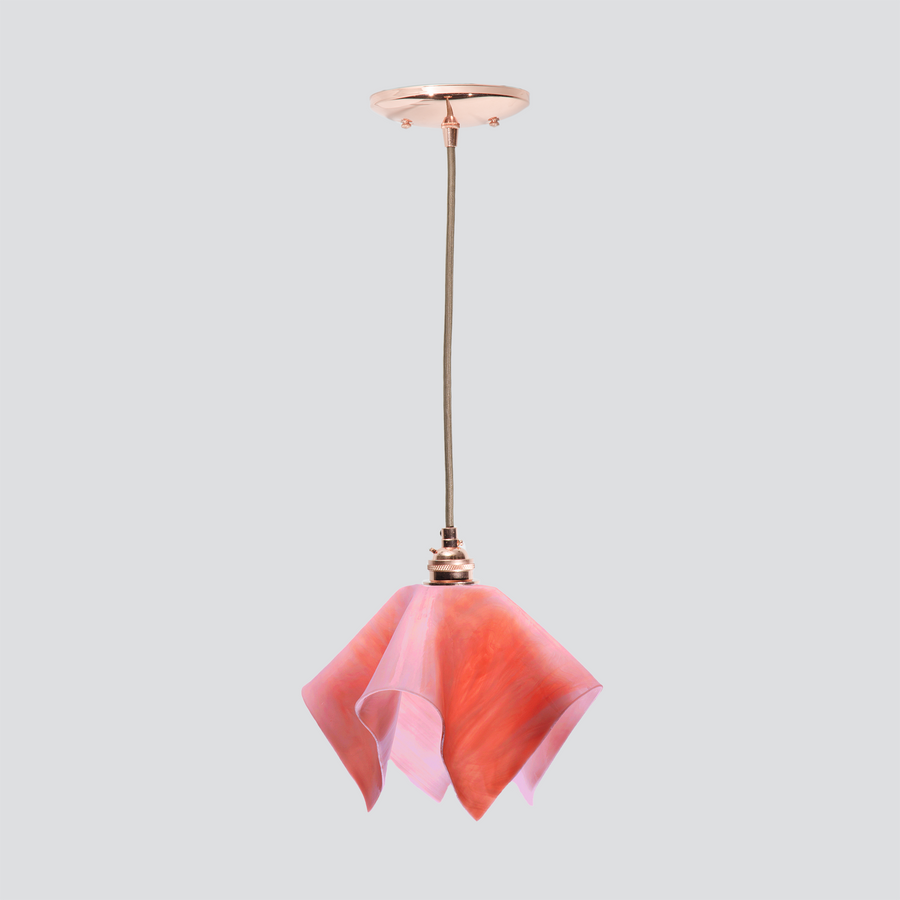Jezebel Gallery Flame Signature 9" x 7" Small Peony Pendant Light With Copper Hardware