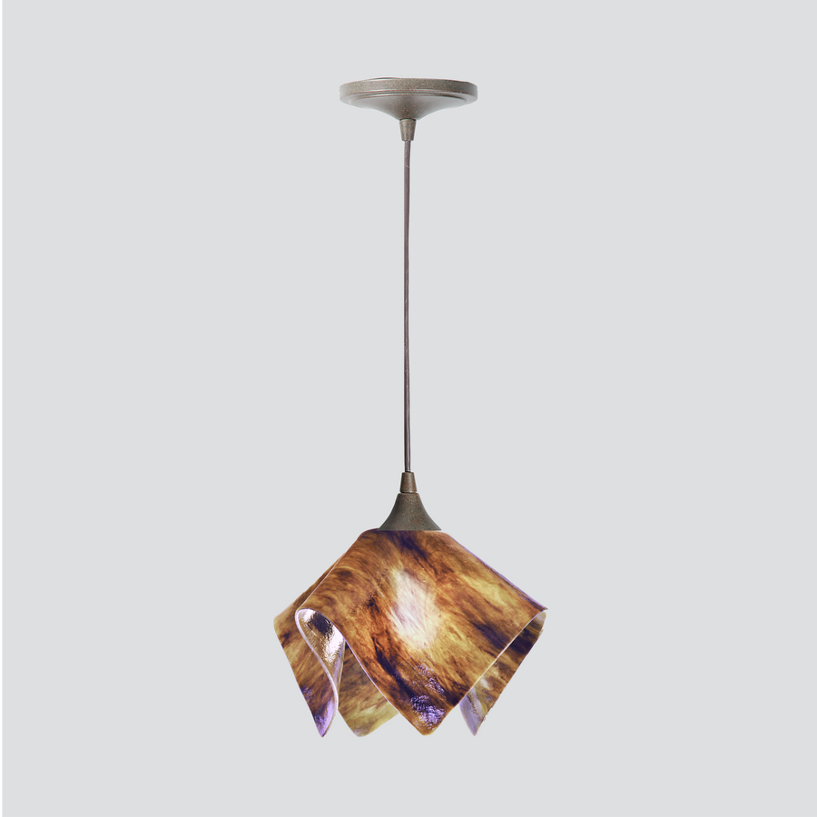 Jezebel Gallery Flame Signature 9" x 7" Small Wild Iris Pendant Light With Brown Hardware