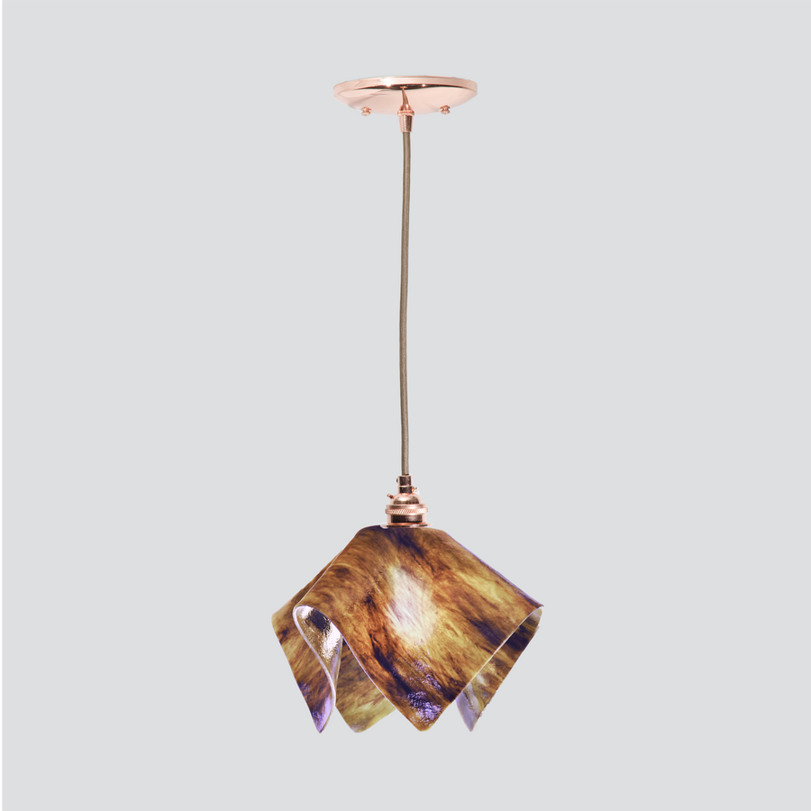 Jezebel Gallery Flame Signature 9" x 7" Small Wild Iris Pendant Light With Copper Hardware