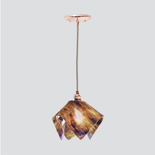 Jezebel Gallery Flame Signature 9" x 7" Small Wild Iris Pendant Light With Copper Hardware