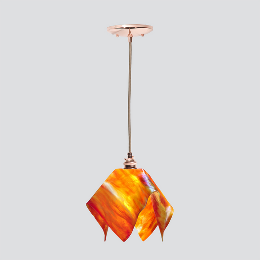 Jezebel Gallery Flame Signature 9" x 7" Small Zinna Pendant Light With Copper Hardware