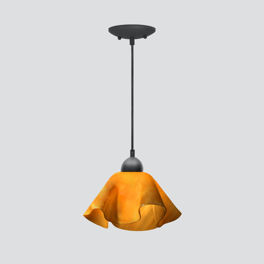 Jezebel Gallery Lily Radiance 11" x 7" Large Amber Pendant Light With Black Hardware