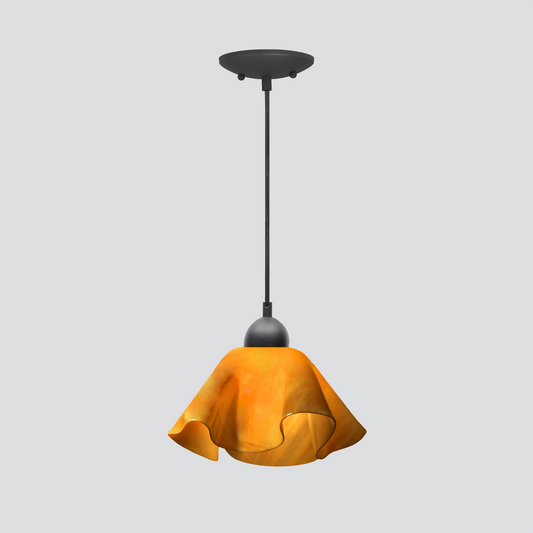 Jezebel Gallery Lily Radiance 11" x 7" Large Amber Pendant Light With Black Hardware
