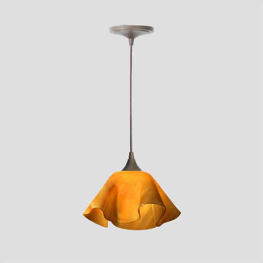 Jezebel Gallery Lily Radiance 11" x 7" Large Amber Pendant Light With Brown Hardware