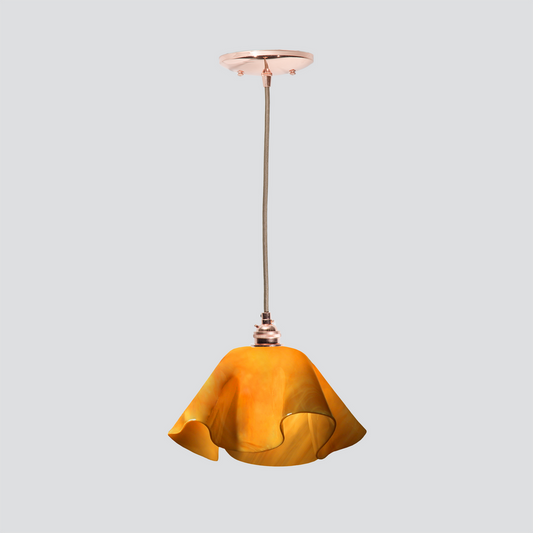 Jezebel Gallery Lily Radiance 11" x 7" Large Amber Pendant Light With Copper Hardware