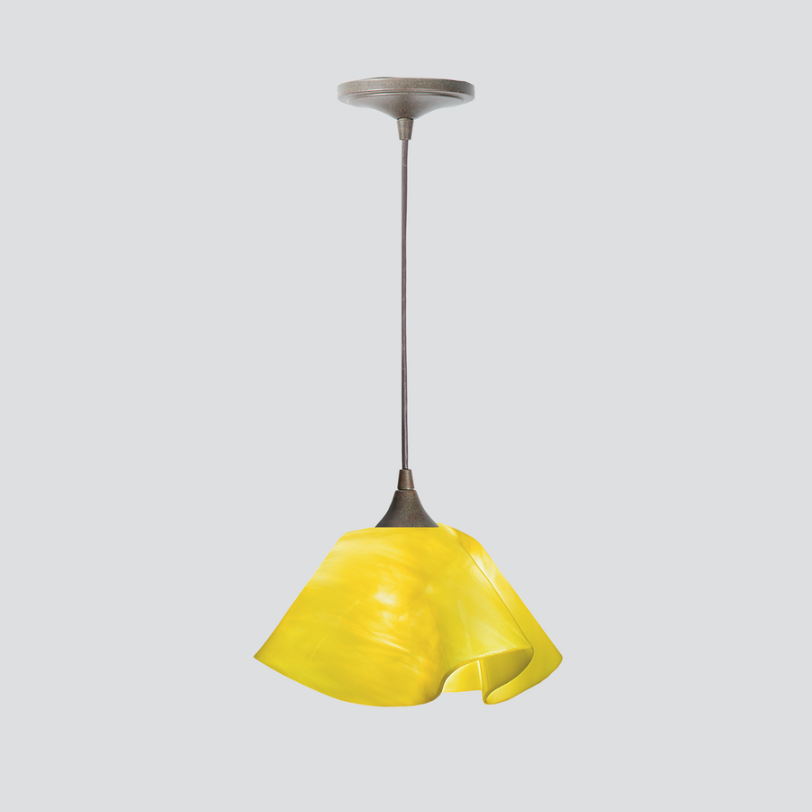 Jezebel Gallery Lily Radiance 11" x 7" Large Canary Yellow Pendant Light With Brown Hardware
