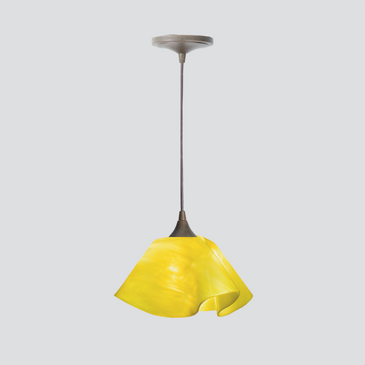 Jezebel Gallery Lily Radiance 11" x 7" Large Canary Yellow Pendant Light With Brown Hardware