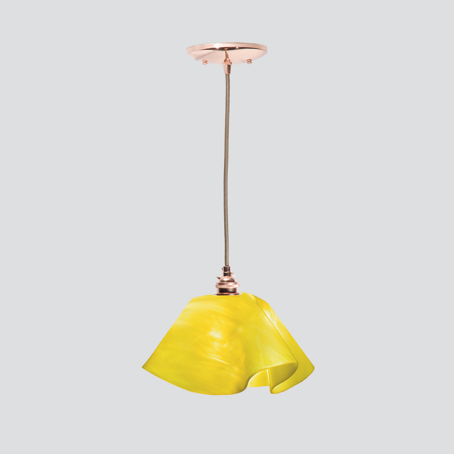 Jezebel Gallery Lily Radiance 11" x 7" Large Canary Yellow Pendant Light With Copper Hardware