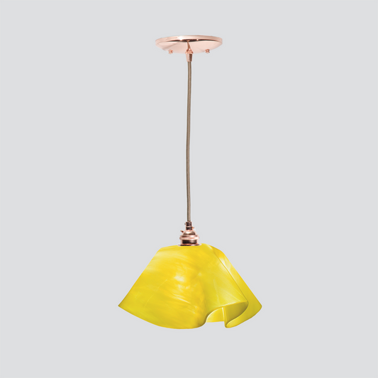 Jezebel Gallery Lily Radiance 11" x 7" Large Canary Yellow Pendant Light With Copper Hardware