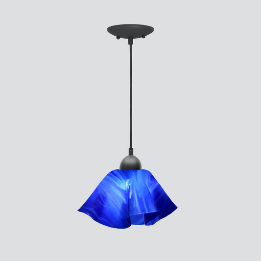 Jezebel Gallery Lily Radiance 11" x 7" Large Cobalt Blue Pendant Light With Black Hardware