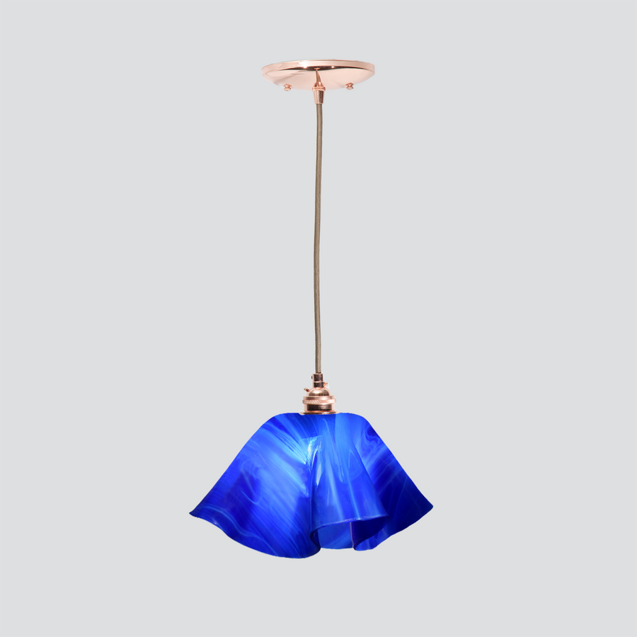 Jezebel Gallery Lily Radiance 11" x 7" Large Cobalt Blue Pendant Light With Copper Hardware