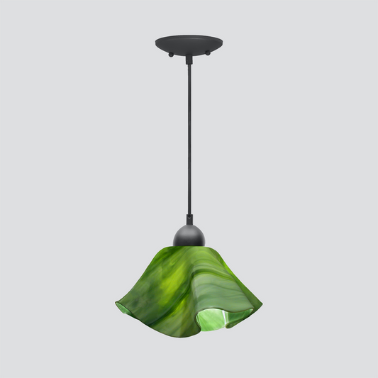 Jezebel Gallery Lily Radiance 11" x 7" Large Grass Green Pendant Light With Black Hardware