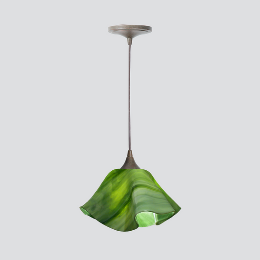 Jezebel Gallery Lily Radiance 11" x 7" Large Grass Green Pendant Light With Brown Hardware