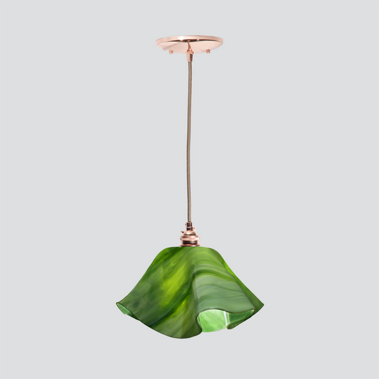 Jezebel Gallery Lily Radiance 11" x 7" Large Grass Green Pendant Light With Copper Hardware