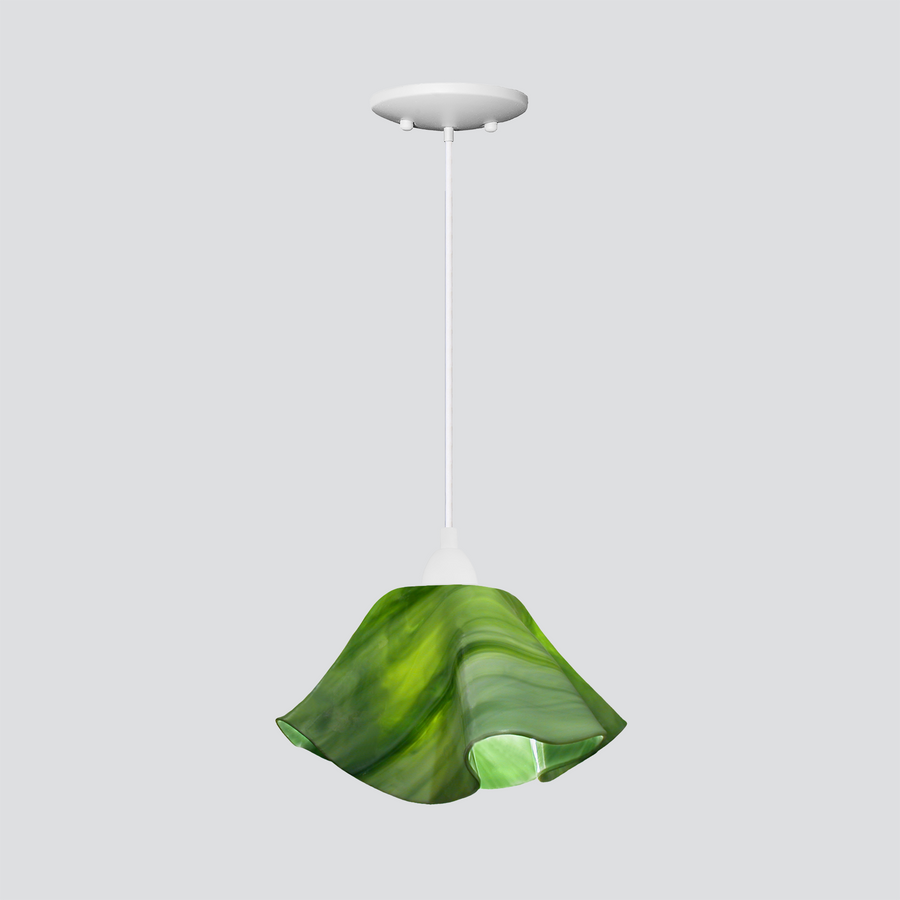 Jezebel Gallery Lily Radiance 11" x 7" Large Grass Green Pendant Light With White Hardware