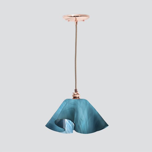 Jezebel Gallery Lily Radiance 11" x 7" Large Sky Blue Pendant Light With Copper Hardware