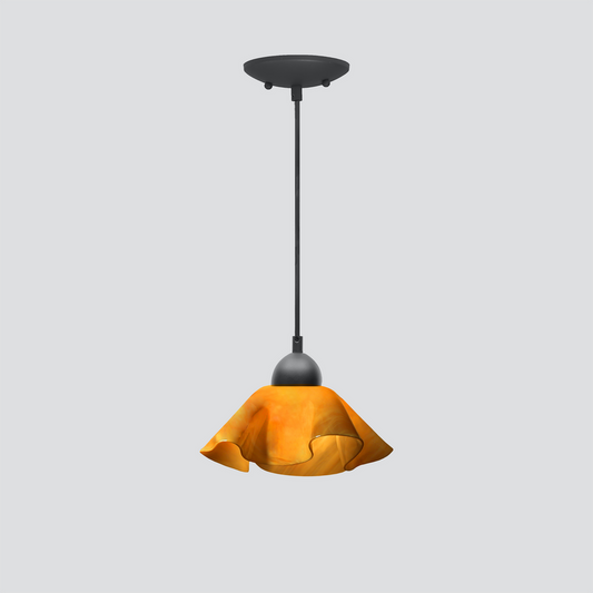 Jezebel Gallery Lily Radiance 9" x 5" Small Amber Pendant Light With Black Hardware