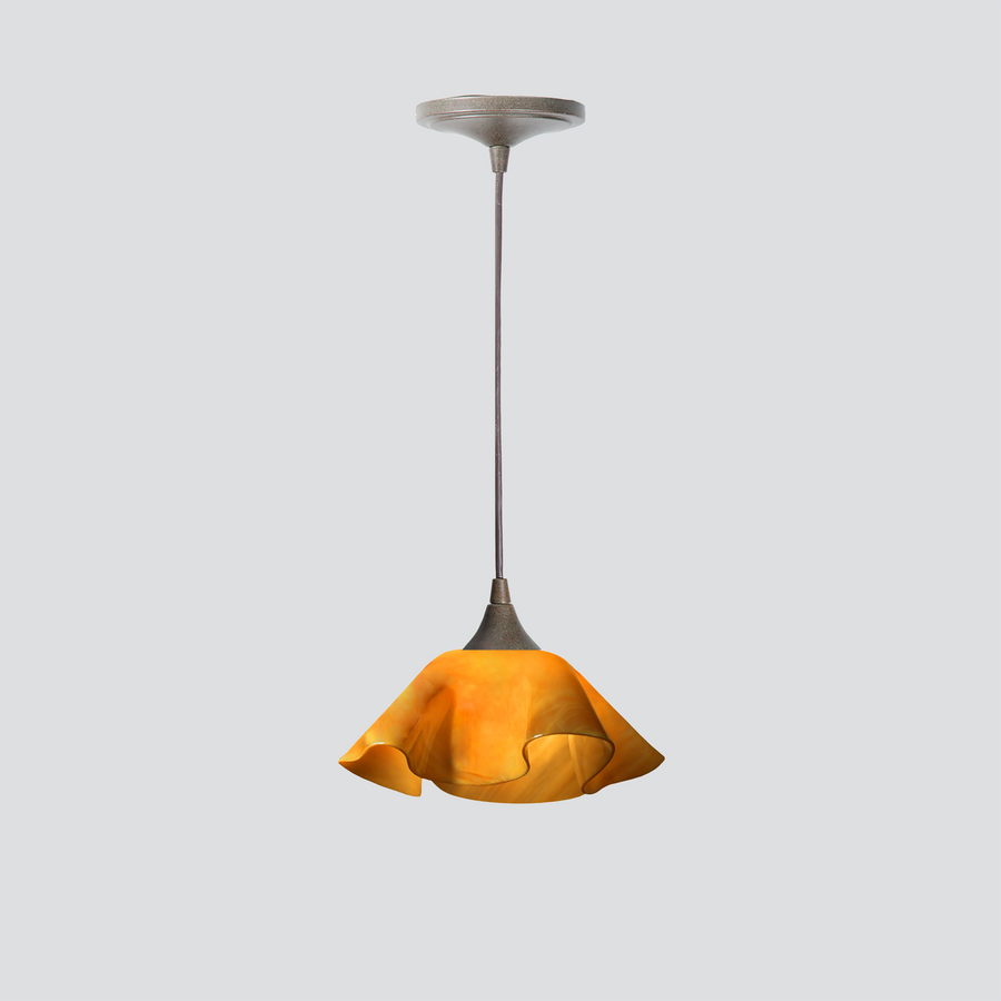 Jezebel Gallery Lily Radiance 9" x 5" Small Amber Pendant Light With Brown Hardware