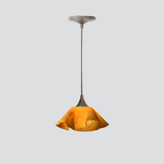 Jezebel Gallery Lily Radiance 9" x 5" Small Amber Pendant Light With Brown Hardware
