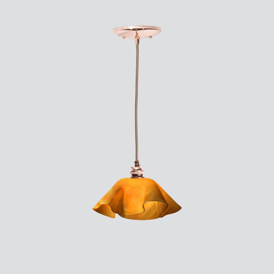 Jezebel Gallery Lily Radiance 9" x 5" Small Amber Pendant Light With Copper Hardware