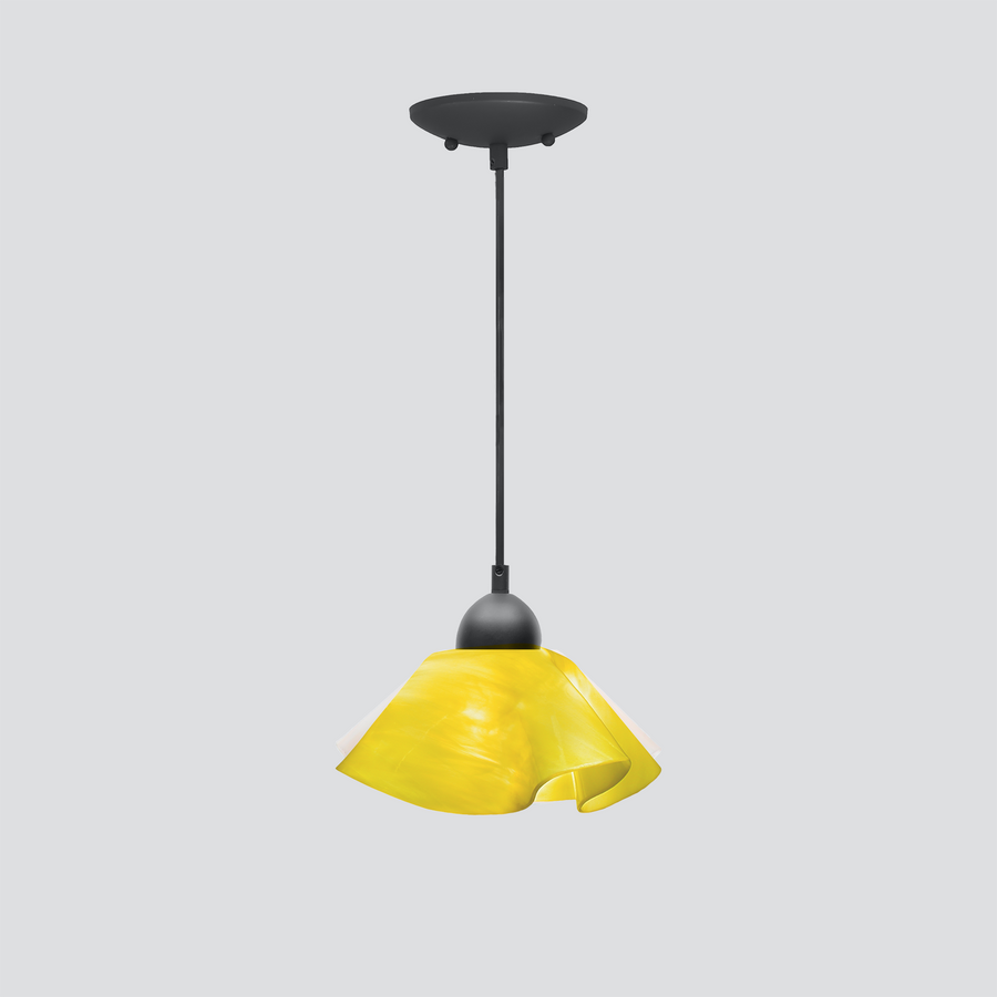 Jezebel Gallery Lily Radiance 9" x 5" Small Canary Yellow Pendant Light With Black Hardware
