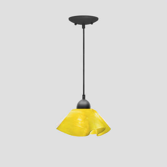 Jezebel Gallery Lily Radiance 9" x 5" Small Canary Yellow Pendant Light With Black Hardware