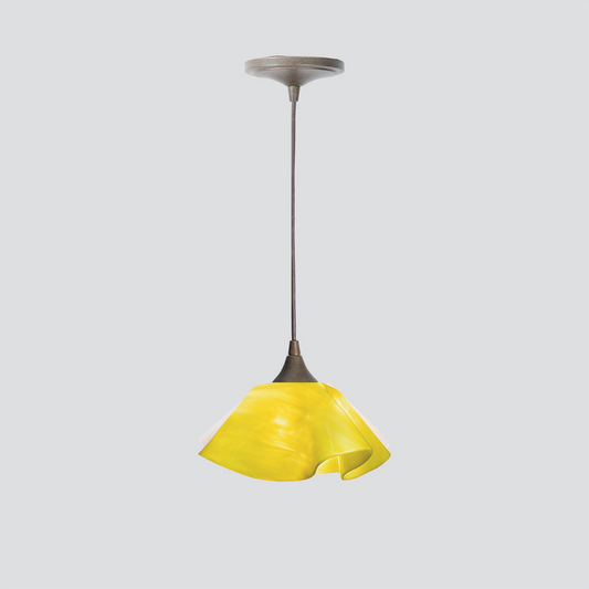 Jezebel Gallery Lily Radiance 9" x 5" Small Canary Yellow Pendant Light With Brown Hardware
