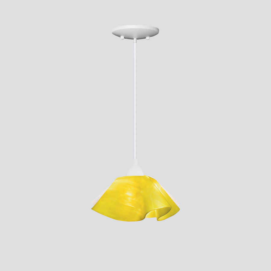 Jezebel Gallery Lily Radiance 9" x 5" Small Canary Yellow Pendant Light With White Hardware