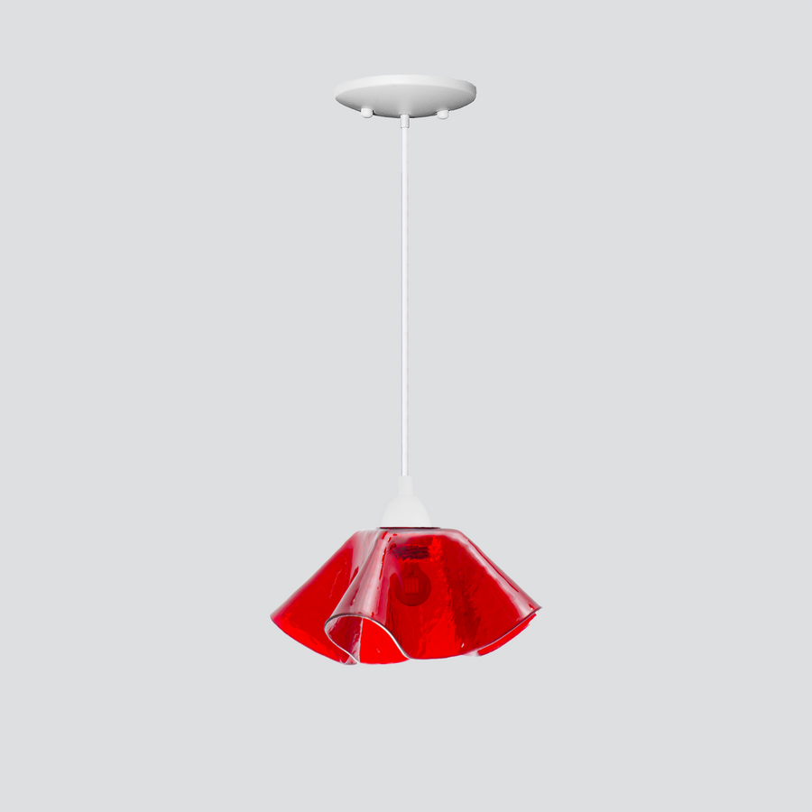 Jezebel Gallery Lily Radiance 9" x 5" Small Cherry Ruby Pendant Light With White Hardware
