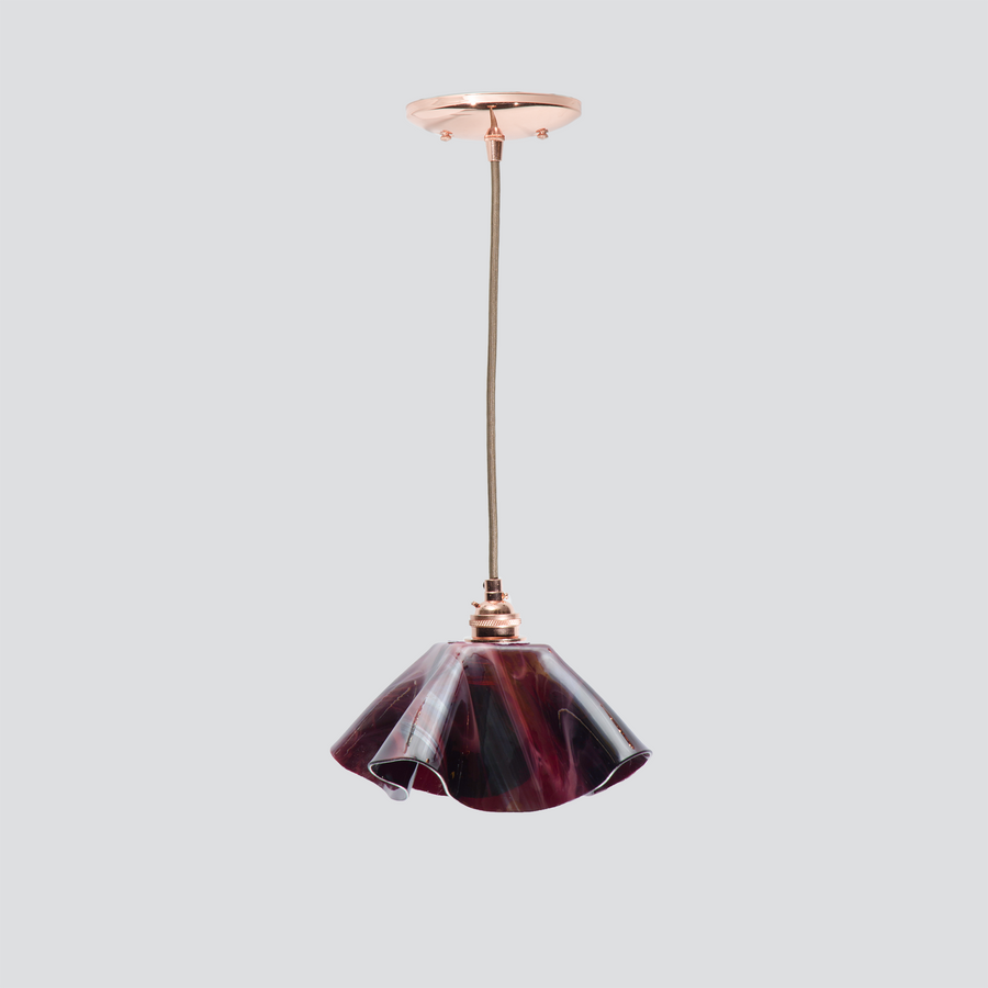 Jezebel Gallery Lily Radiance 9" x 5" Small Plum Pendant Light With Copper Hardware