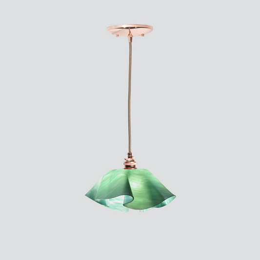 Jezebel Gallery Lily Radiance 9" x 5" Small Seafoam Green Pendant Light With Copper Hardware