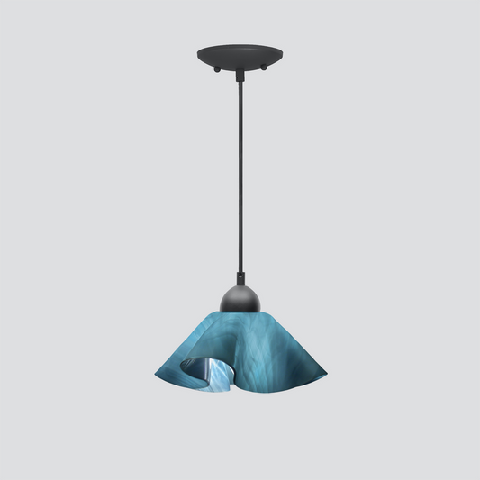 Jezebel Gallery Lily Radiance 9" x 5" Small Sky Blue Pendant Light With Black Hardware