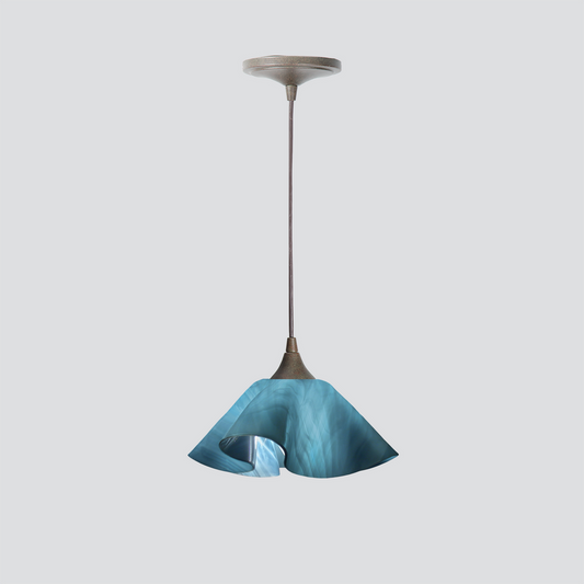 Jezebel Gallery Lily Radiance 9" x 5" Small Sky Blue Pendant Light With Brown Hardware