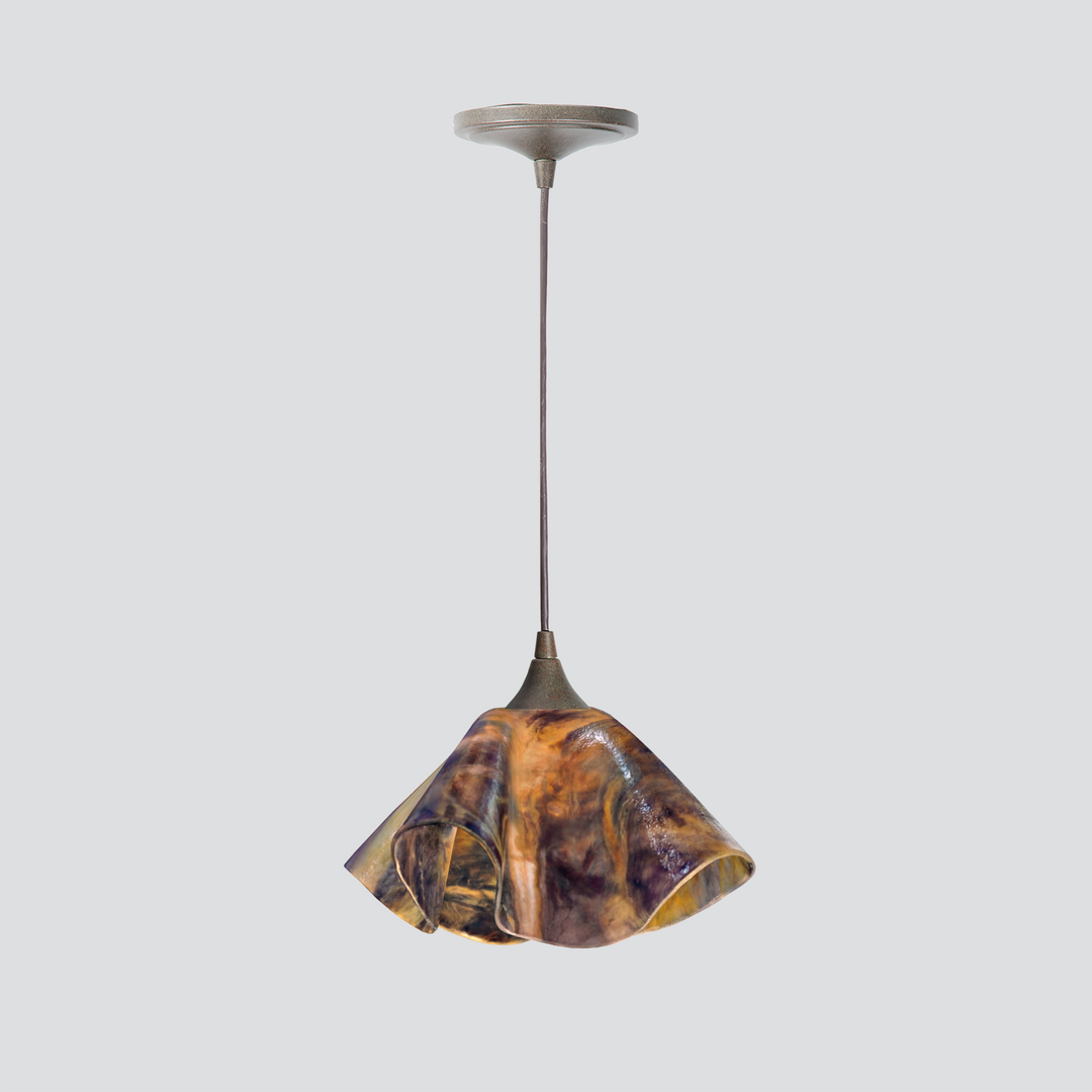 Jezebel Gallery Lily Signature 11" x 7" Large Wild Iris Pendant Light With Brown Hardware
