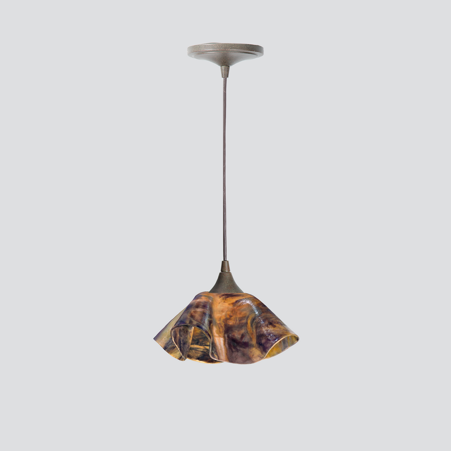 Jezebel Gallery Lily Signature 9" x 5" Small Wild Iris Pendant Light With Brown Hardware