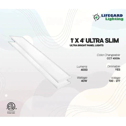 Lifegard Lighting 1'x4' 100V-277V 40W Dimmable Lumen:4000 CRI:>80 PF:>0.10 4000K Panel Light