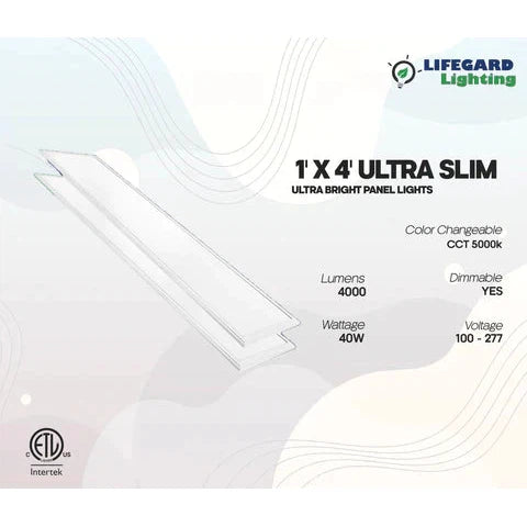 Lifegard Lighting 1'x4' 100V-277V 40W Dimmable Lumen:4000 CRI:>80 PF:>0.9 5000K Panel Light