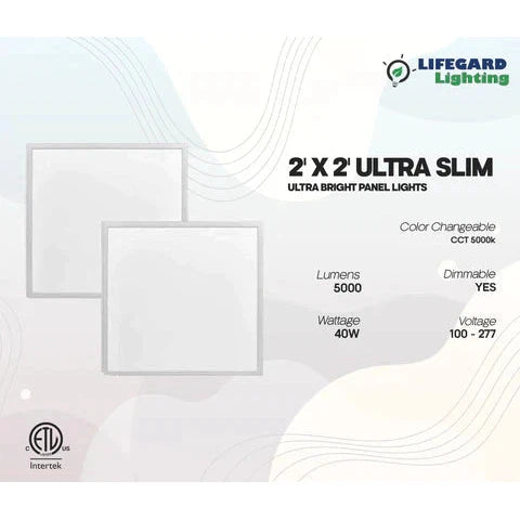 Lifegard Lighting 2'x2' 100V-277V 40W Dimmable Lumen:5000 CRI:>80 PF:>0.9 5000K Panel Light