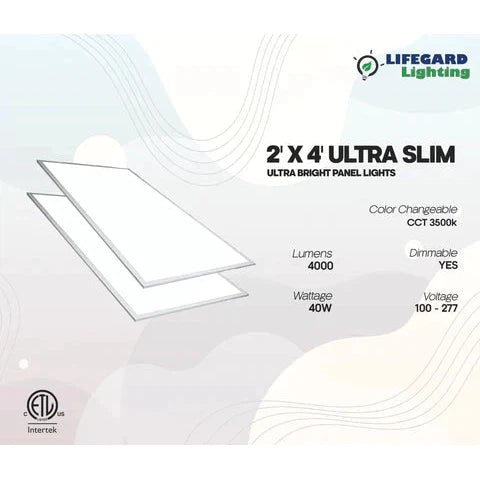 Lifegard Lighting 2'x4' 100V-277V 50W Dimmable Lumen:5000 CRI:>80 PF:>0.9 5000K Panel Light