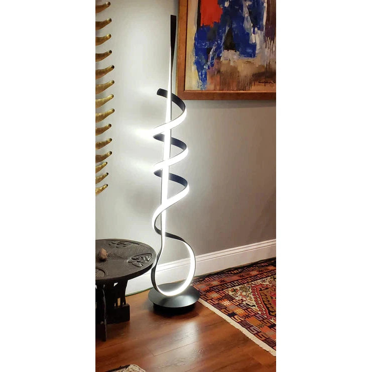 Lifegard Lighting LED Spiral Dimmable 4000K Controlled with Remote Black Base with Black Spiral Back On LED Floor Lamp